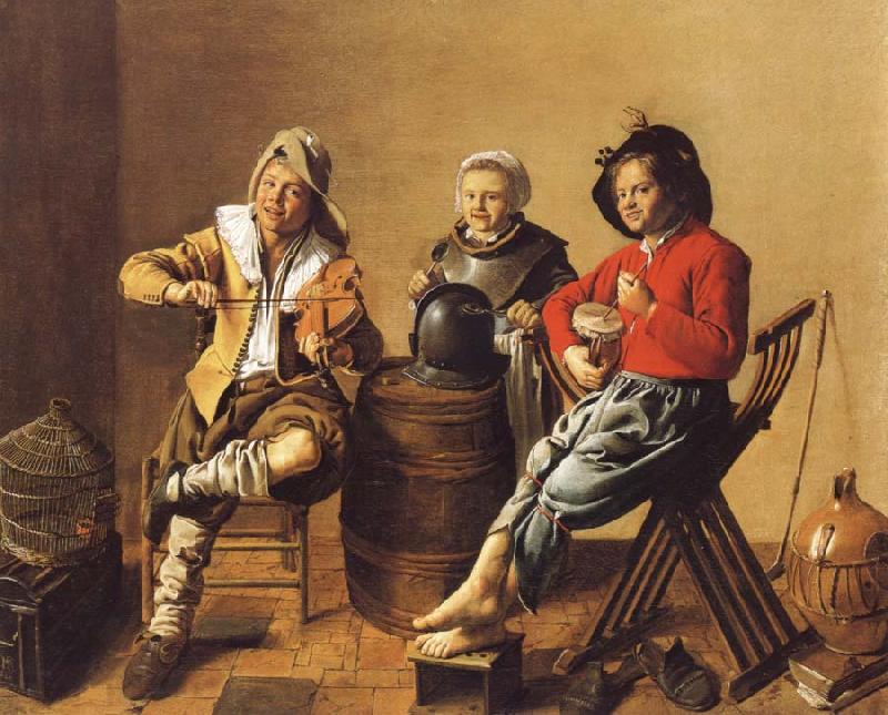 Jan Miense Molenaer Two Boys and a Girl Making Music oil painting picture